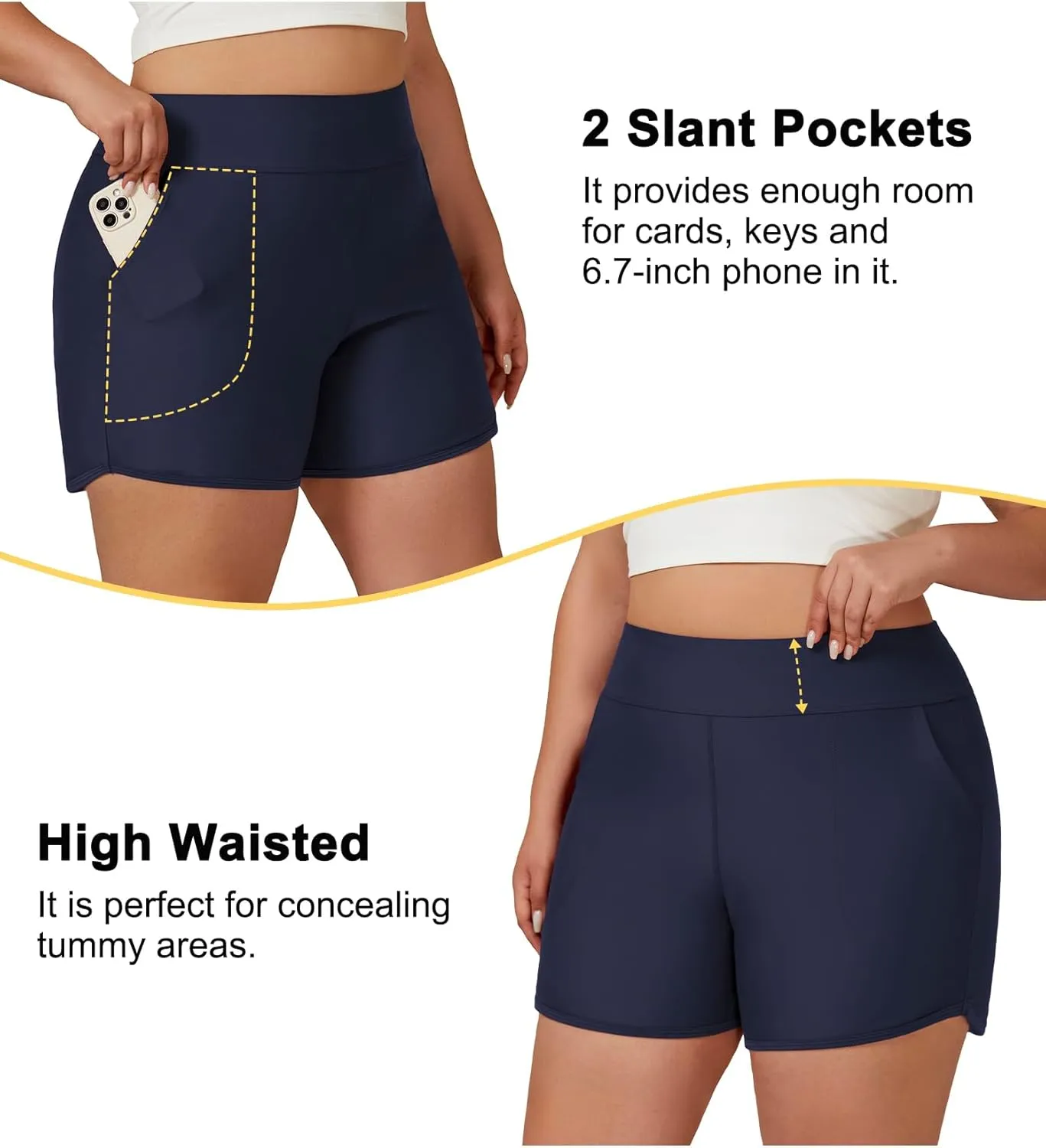 Tournesol Women's Plus Size Swim Shorts High Waisted Board Shorts UPF50  Bathing Suit Bottoms with Pockets 1X-5X