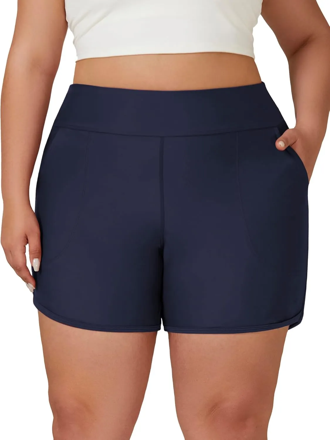 Tournesol Women's Plus Size Swim Shorts High Waisted Board Shorts UPF50  Bathing Suit Bottoms with Pockets 1X-5X