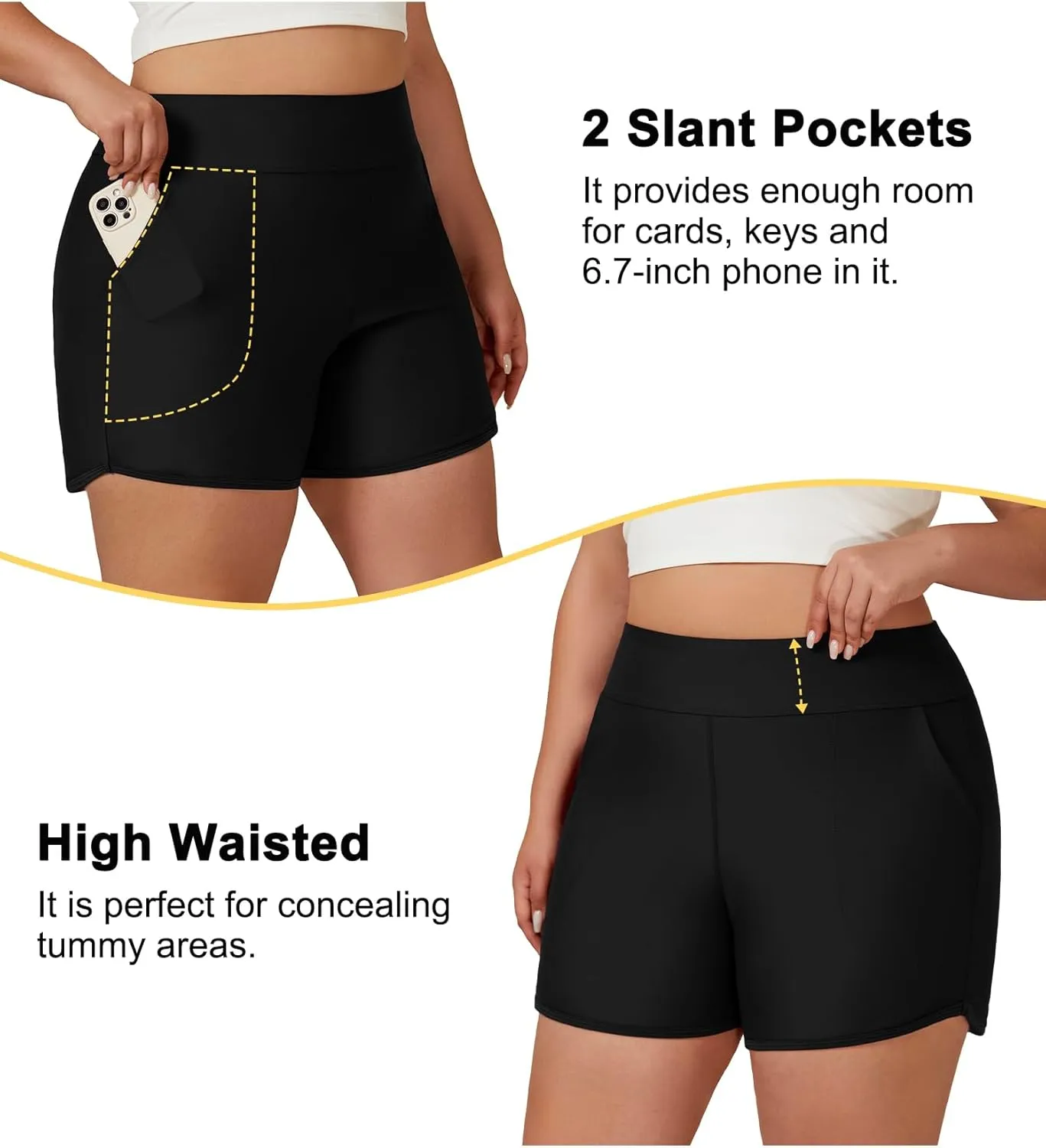 Tournesol Women's Plus Size Swim Shorts High Waisted Board Shorts UPF50  Bathing Suit Bottoms with Pockets 1X-5X