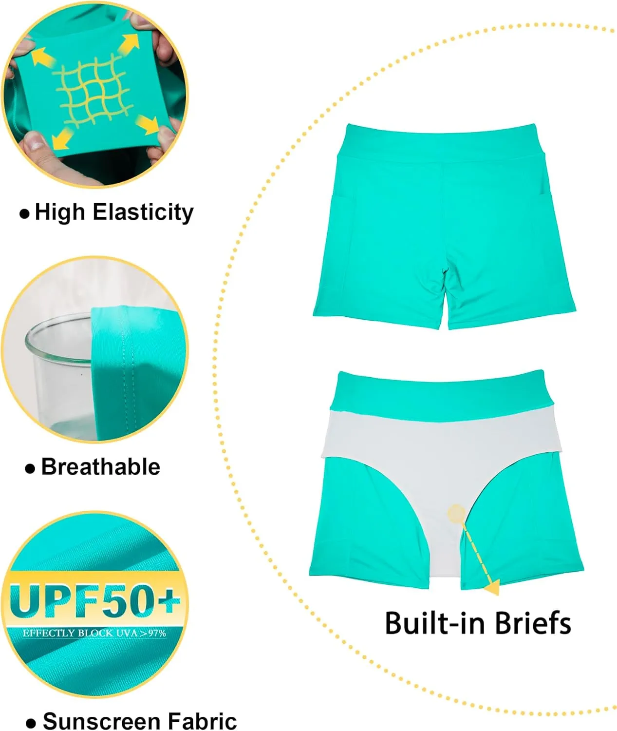 Tournesol Women's Plus Size Swim Shorts High Waisted Swimsuit Bottoms Tankini Boy Shorts Bathing Suit with Pocket