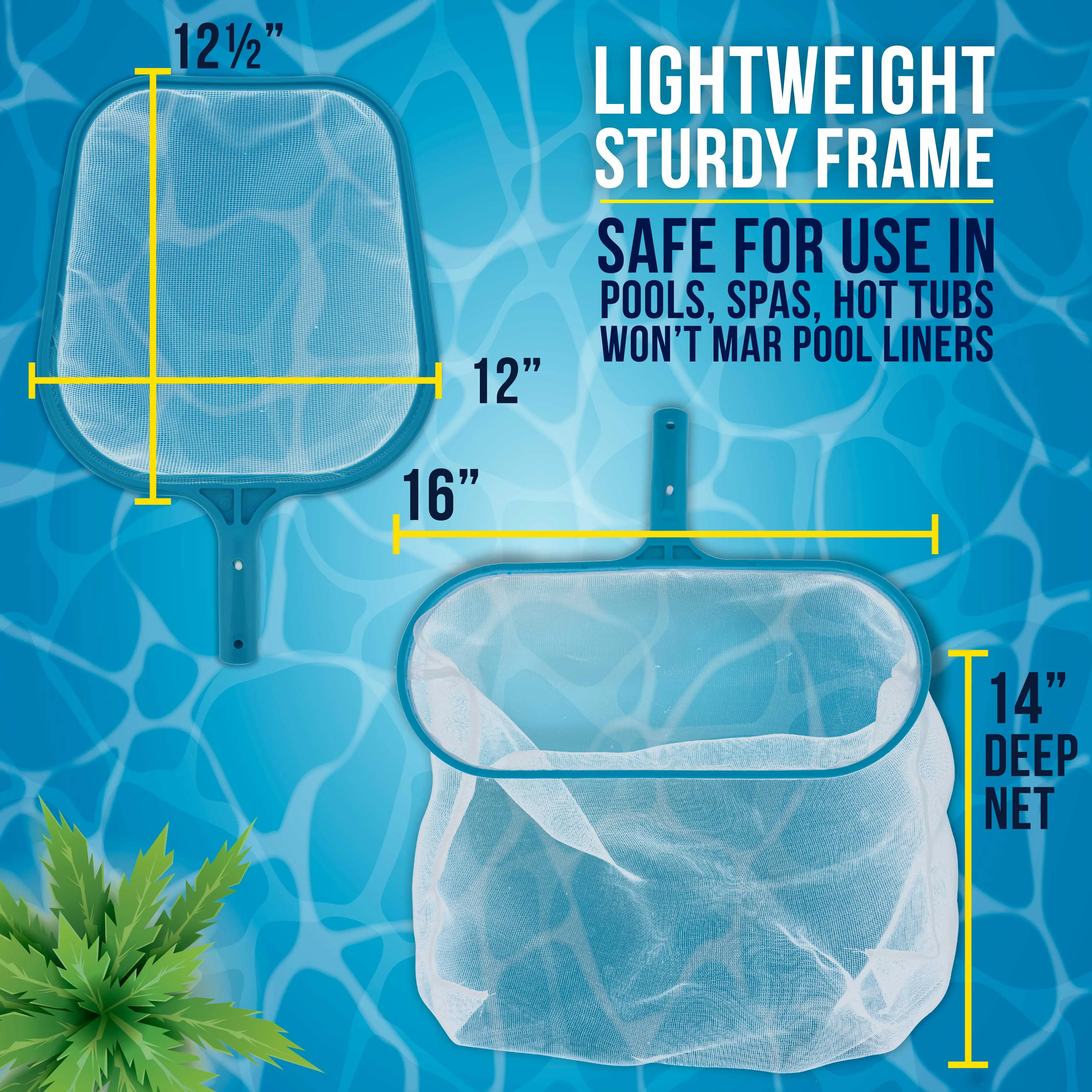 U.S. Pool Supply® Professional Swimming Pool 12" Leaf Skimmer Net & 16" Rake Net Set - Fine Mesh Netting, Clean Pool, Spa - Removes Leaves, Debris Fast