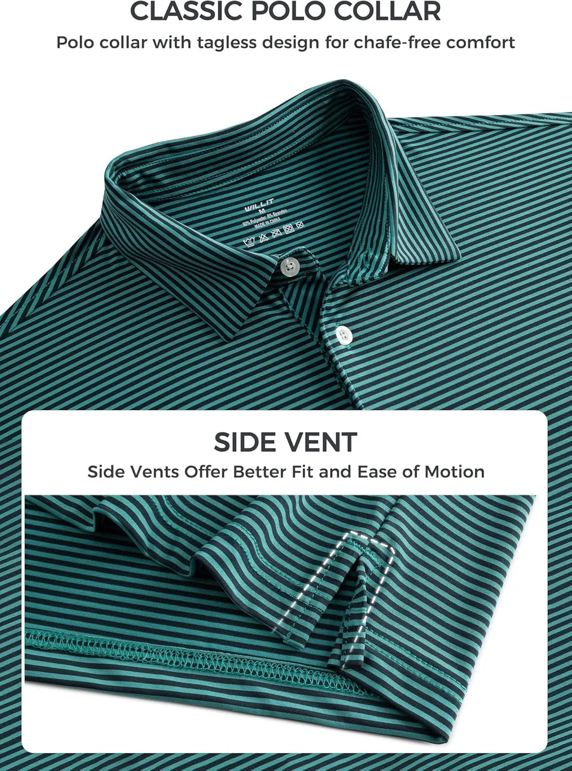 Willit Men's Golf Polo Shirts Short Sleeve Striped Performance Moisture Wicking