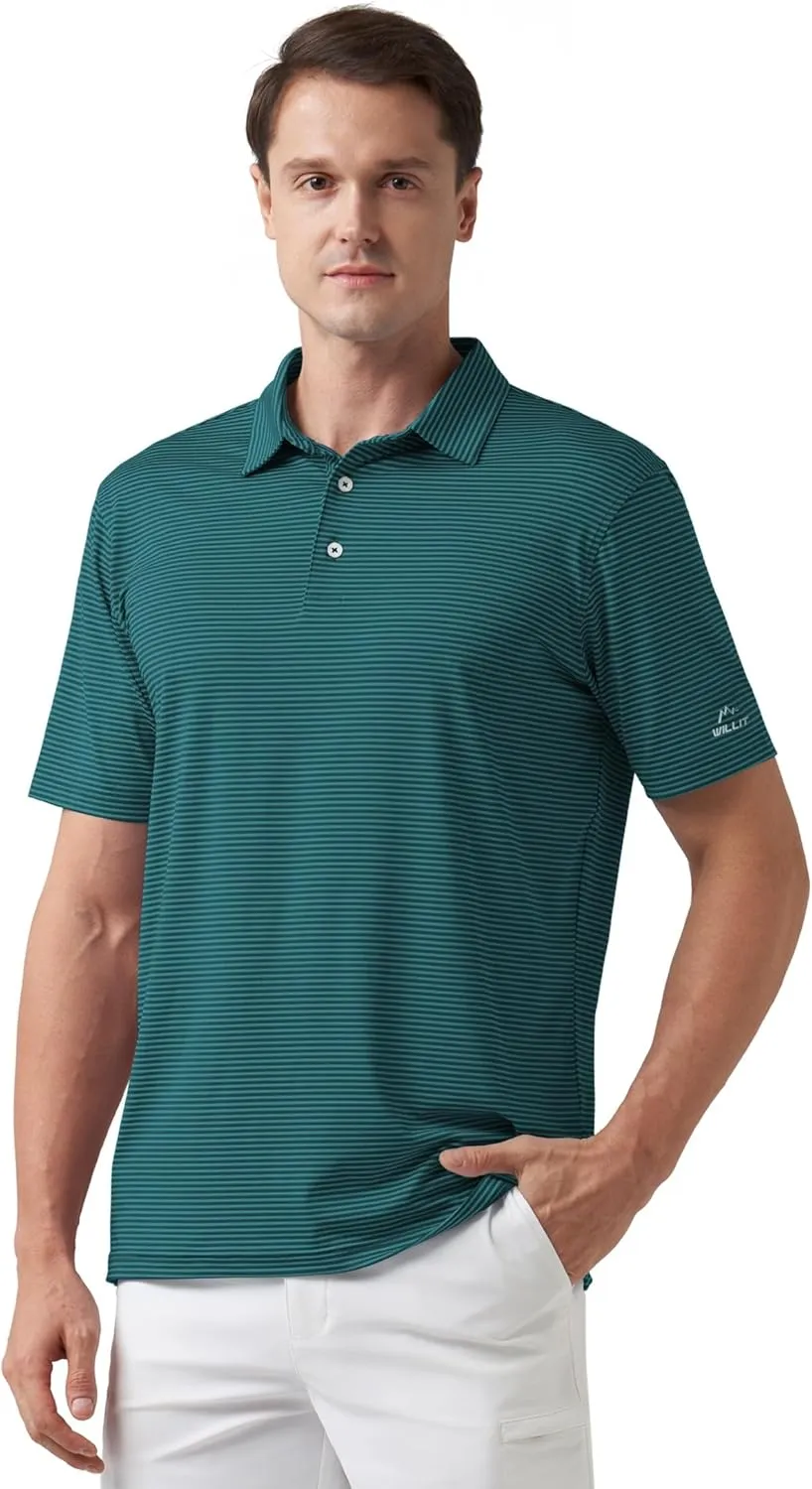 Willit Men's Golf Polo Shirts Short Sleeve Striped Performance Moisture Wicking