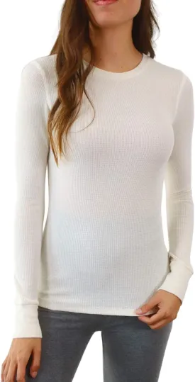 Women's Long Sleeve Waffle Knit Stretch Cotton Thermal Underwear Shirt