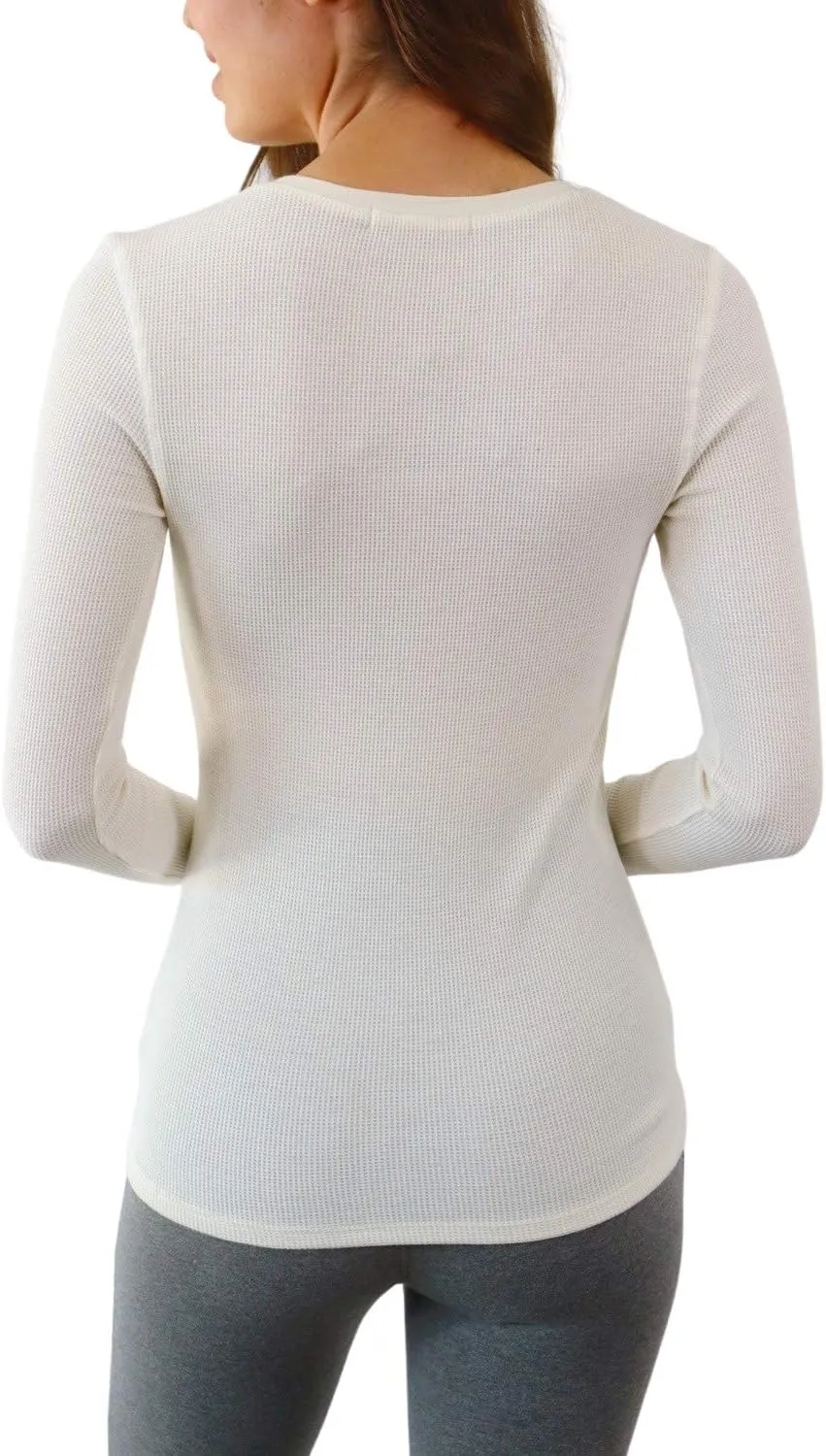 Women's Long Sleeve Waffle Knit Stretch Cotton Thermal Underwear Shirt
