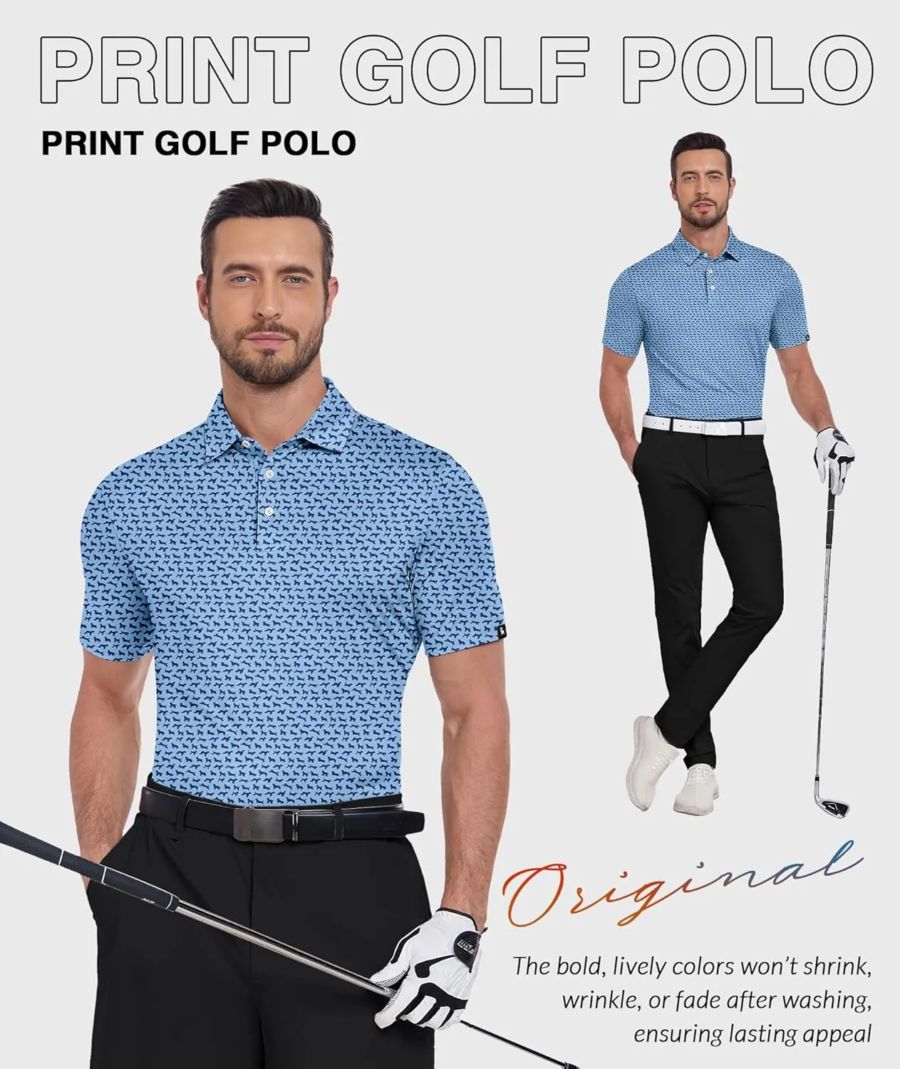 ZITY Golf Shirts for Men Short Sleeve Print Polo Shirt Moisture Wicking Regular Fit Casual Beach Polo